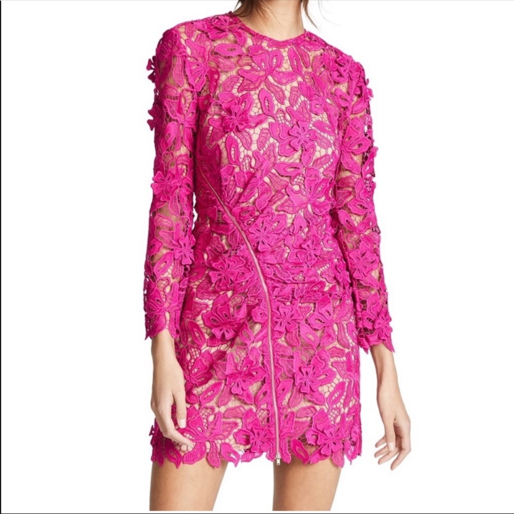 Self Portrait Pink 3D Lily Lace Dress